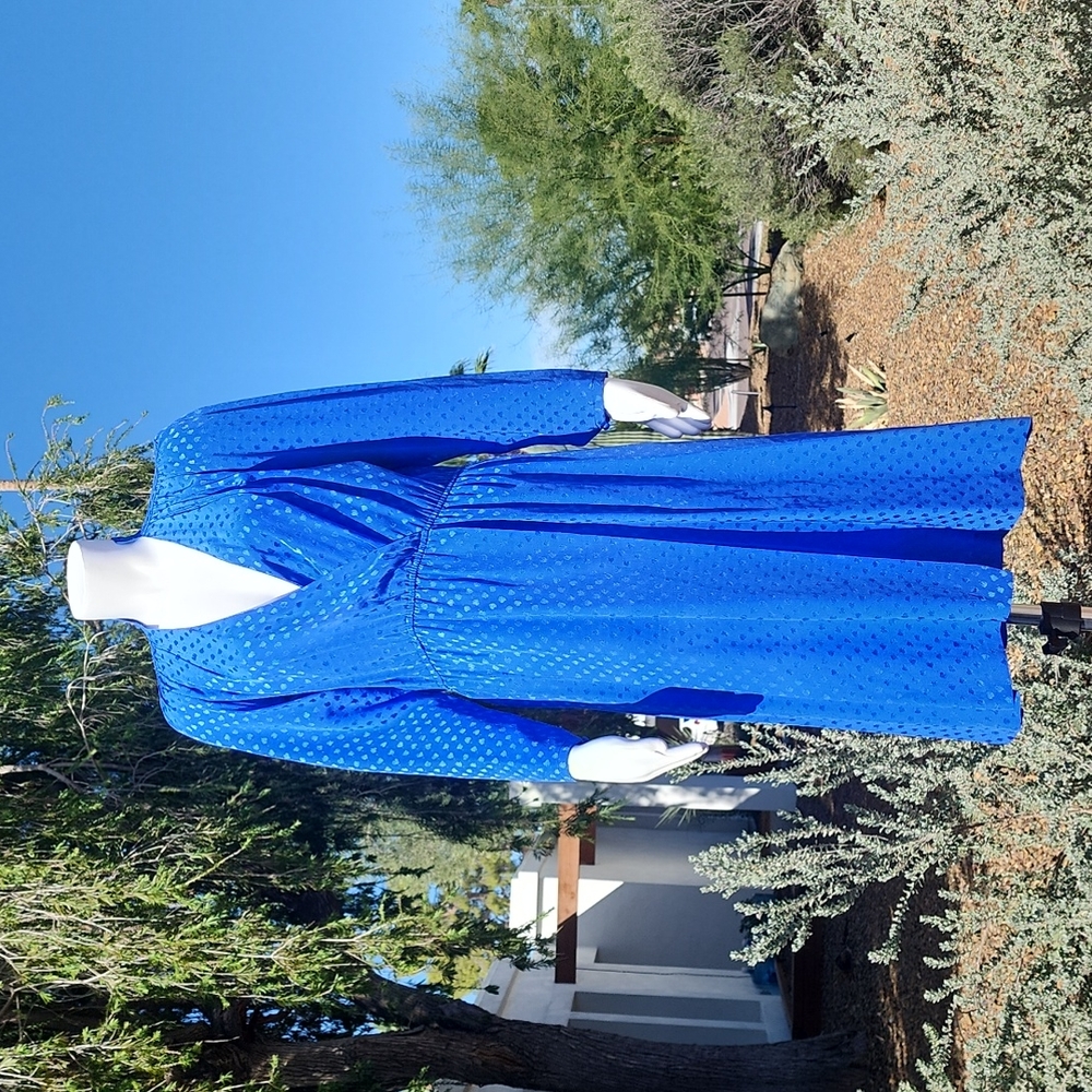 VINTAGE 1980s KOREA SAINT ROMEI Royal Blue Silk Dress 6 M Korean Fashion Wrap - Picture 14 of 16